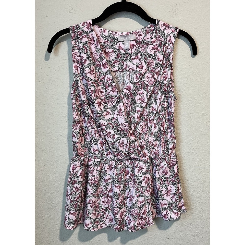 Chelsea 28 Women's Floral Top Size XS Pink Sleeveless Surplice Neckline